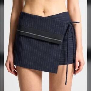 Maniere de viore Pinstripe Tailored Mini Skort shorts skirt With Tie - Navy